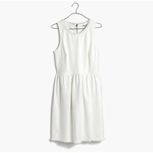 Madewell White Fringed‎ Denim Mini Short Dress A-Line Fit & Flare Pockets Medium